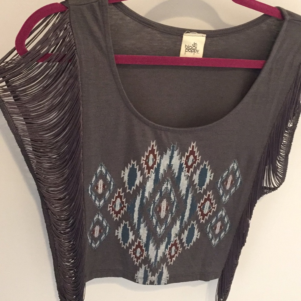 💫 Black Poppy PacSun Fringe Top Size XS